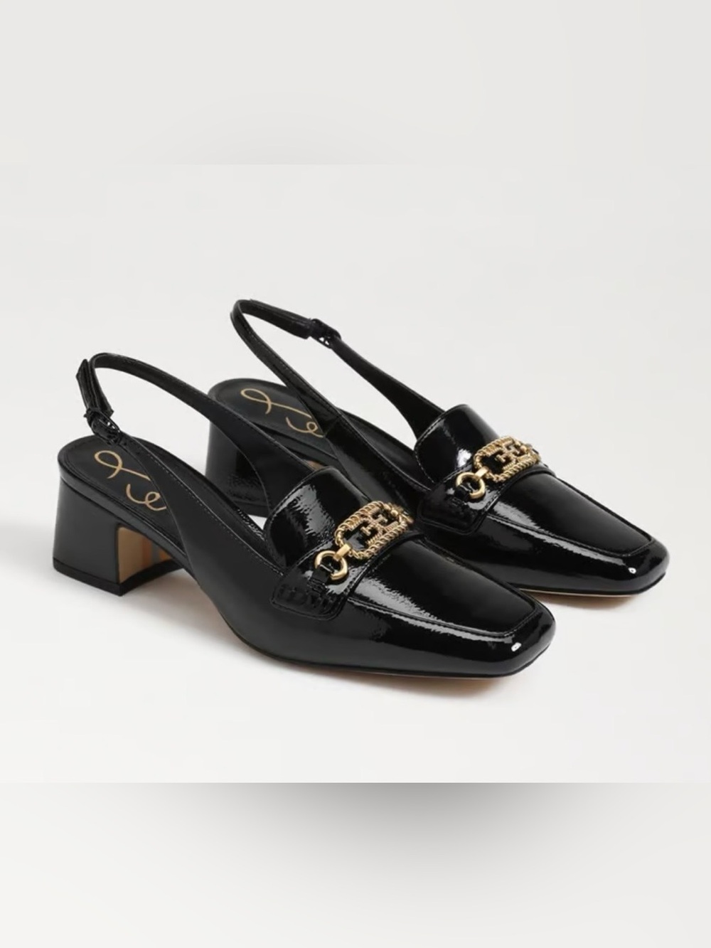 Sam Edelman TEANA Black Patent Slingback Block Heel Loafers Size 6 NEW
